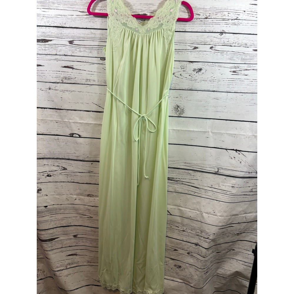 Women's Shadowline Petite Green Chemise with Pink Lace